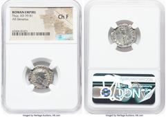 Ancients Roman Imperial Titus, as Augustus (AD 79-81). AR denarius (18mm, 5h). NGC Choice Fine. Rome, AD 79. IMP TITVS CAES VESPASIAN AVG P M, laureate head of Titus right / TR P VIIII IMP XV COS VII 