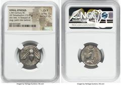 Ancients Greek IONIA. Ephesus. Ca. 4th century BC. AR tetradrachm (23mm, 15.02 gm, 12h). NGC Choice Fine 5/5 - 3/5. Ca. 370-360 BC. Orchamenius, magistrate. E-Φ, bee with straight wings seen from abov