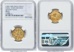 Greece Chíos Chíos. Anonymous gold Imitative Ducat ND (1382-1400) MS61 NGC, Fr-2c. 3.48gm. Imitating a Venetian gold ducat of Antonio Venier. HID05401242017 © 2022 Heritage Auctions | All Rights Reser
