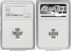 Hungary 4-Piece Lot of Assorted Uncertified and Certified Denar, 1) Bela II Denar ND (1131-1141) - MS62 NGC, Huszar-83. 0.19gm 2) Ferdinand I Denar 1549-KB - MS63 NGC, EH-745a 3) Ferdinand I Denar 152