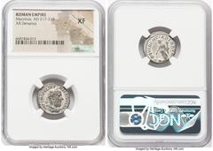 Ancients Roman Imperial Macrinus (AD 217-218). AR denarius (19mm, 5h). NGC XF. Rome, AD 217-218. IMP C M OPEL SEV-MACRINVS AVG, laureate, draped bust of Macrinus right, with older features, seen from 