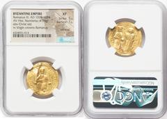 Ancients Byzantine Romanus III Argyrus (AD 1028-1034). AV histamenon nomisma (24mm, 4.35 gm, 7h). NGC XF 5/5 - 1/5, wrinkled. Constantinople. +IhS XIS RЄX-RЄϚNANTInm (m inverted), Christ enthroned fac