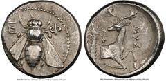 Ancients Greek IONIA. Ephesus. Ca. 4th century BC. AR tetradrachm (25mm, 15.23 gm, 12h). NGC Choice VF 4/5 - 3/5. Ca. 360-350 BC, Mus, magistrate. E-Φ, bee with straight wings seen from above / MYΣ, f