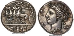 Ancients Greek SICILY. Syracuse. Time of Dionysius I (405-370 BC). AR decadrachm (34mm, 43.35 gm, 11h). NGC Choice XF 4/5 - 4/5, Fine Style, die shift. Unsigned dies by the "shell engraver" in the sty