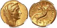 Ancients Greek PTOLEMAIC EGYPT. Arsinöe II Philadelphus (277-270/268 BC). AV mnaieion or octodrachm (29mm, 27.72 gm, 12h). NGC Choice AU 4/5 - 2/5, Fine Style, edge filing. Posthumous issue of Sidon, 