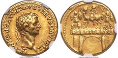 Ancients Roman Imperial Claudius I (AD 41-54). AV aureus (18mm, 7.84 gm, 4h). NGC Choice VF 5/5 - 2/5, ex-jewelry. Rome, AD 46-47. TI CLAVD CAESAR•AVG•P•M•TR•P•VI•IMP XI, laureate head of Claudius I r