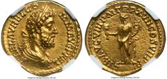 Ancients Roman Imperial Commodus, as Augustus (AD 177-192). AV aureus (20mm, 7.13 gm, 12h). NGC AU 5/5 - 3/5. Rome, AD 192. L•AEL•AVREL•CO-MM•AVG P FEL, laureate, draped, and cuirassed bust of Commodu