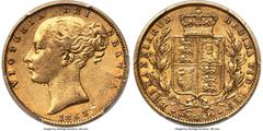 Great Britain Victoria gold '827' Sovereign 1863 AU50 PCGS, KM734.1, S-3852F, Marsh-46A (R6). No die number below the shield on reverse. Arguably one of the 'Holy Grail' coins for many an aspiring Sov