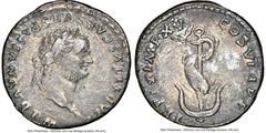 Ancients Roman Imperial Titus, as Augustus (AD 79-81). AR denarius (17mm, 3.40 gm, 1h). NGC Choice XF 5/5 - 2/5, scratches, edge marks. Rome, AD 80. IMP TITVS CAES VESPASIAN AVG P M, laureate head of 