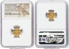 Ancients Byzantine Constantine IV Pogonatus (AD 668-685). AV tremissis (15mm, 1.40 gm, 7h). NGC Choice VF 4/5 - 1/5, wrinkled, clipped, brushed, graffiti. Constantinople. d N CONSTAN-TINЧS PP A, pearl