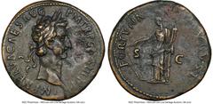 Ancients Roman Imperial Nerva (AD 96-98). AE sestertius (34mm, 24.53 gm, 6h). NGC VF 5/5 - 1/5, smoothing. Rome, AD 97. IMP NERVA CAES AVG-P M TR P COS III P P, laureate head of Nerva right / FORTVNA-