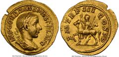 Ancients Roman Imperial Gordian III, as Augustus (AD 238-244). AV aureus (21mm, 4.68 gm, 12h). NGC Choice XF 5/5 - 2/5, edge cuts, edge filing. Rome, AD 240. IMP GORDIANVS PIVS FEL AVG, laureate, drap