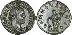 Philip I. A.D. 244-249. AE sestertius, (29 mm, 21.27 g, 12 h). Rome, A.D. 246. Laureate, draped and cuirassed bust of Philip I right / Annona standing left, holding grain ears over modius at feet, and