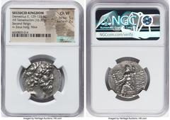 Ancients Greek SELEUCID KINGDOM. Demetrius II Nicator, Second Reign (129-125 BC). AR tetradrachm (28mm, 16.32 gm, 12h). NGC Choice VF 5/5 - 2/5. Damascus. Diademed, bearded head of Demetrius II right,