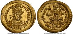 Ancients Roman Imperial Theodosius II, Eastern Roman Empire (AD 402-450). AV solidus (21mm, 4.45 gm, 6h). NGC MS 5/5 - 4/5, marks. Constantinople, 10th officina, AD 430-440. D N THEODO-SIVS P F AVG, p