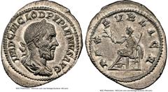 Ancients Roman Imperial Pupienus (April-July AD 238). AR denarius (22mm, 3.10 gm, 11h). NGC MS 4/5 - 4/5, Fine Style. Rome, 1st emission. IMP C M CLOD PVPIENVS AVG, laureate, draped, and cuirassed bus