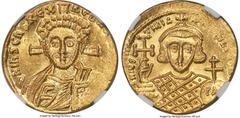 Ancients Byzantine Justinian II Rhinotmetus, Second Reign (AD 705-711). AV solidus (20mm, 4.48 gm, 6h). NGC MS 4/5 - 4/5. Constantinople, AD 705-706. d N IhS ChS RЄX-RЄGNANTIЧM, facing bust of youthfu