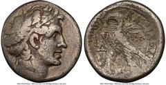 Ancients Greek PTOLEMAIC EGYPT. Cleopatra VII Thea Neotera (51-30 BC). BI tetradrachm (25mm, 11.35 gm, 12h). NGC Choice Fine 4/5 - 3/5, marks. Alexandria, Regnal Year 4 (48/7 BC). Diademed head of Pto