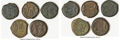 Ancients Ancient Lots ANCIENT LOTS. Roman Republic. Lot of five (5) AE asses. Good-Fine. Includes: Five Roman Republic AE asses, bearded head of Janus / Prow of galley right. Total of five (5) coins i