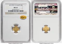 Islamic Dynasties Ottoman Empire Ottoman Empire. Abdul Hamid II gold 5 Qirsh AH 1293 Year 16 (1891/1892) MS63 NGC, Misr mint (in Egypt), KM298. HID05401242017 © 2023 Heritage Auctions | All Rights Res