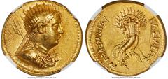 Ancients Greek PTOLEMAIC EGYPT. Ptolemy III Euergetes (246-222 BC). AV mnaieion or octodrachm (27mm, 27.77 gm, 12h). NGC AU 4/5 - 4/5. Posthumous issue of Alexandria, under Ptolemy IV, ca. 219-217 BC.