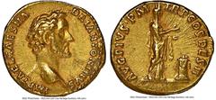 Ancients Roman Imperial Antoninus Pius, as Caesar (AD 138-161). AV aureus (18mm, 6.85 gm, 6h). NGC Choice XF 5/5 - 3/5, edge scuffs. Rome, August-December AD 138. IMP T AEL CAES HA-DRI ANTONINVS, bare