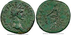 Ancients Roman Imperial Nerva (AD 96-98). AE sestertius (32mm, 5h). NGC VF, smoothing. Rome, AD 97. IMP NERVA CAES AVG-P M TR P II COS III P P, laureate head of Nerva right / LIBERTAS-PVBLICA, Liberta