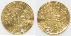 Islamic Dynasties Ottoman Empire Ottoman Empire. Mahmud II gold Hayriye Altin AH 1223 Year 24 (AD 1831/1832) AU (Holed, Bent), Constantinople mint (in Turkey), KM638. 21mm. 1.69gm. HID05401242017 © 20