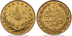 Islamic Dynasties Ottoman Empire Ottoman Empire. Mehmed V gold 100 Kurush AH 1327 Year 1 (1909/1910) AU58 NGC, Constantinople mint, KM754. HID05401242017 © 2023 Heritage Auctions | All Rights Reserved