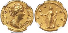 Ancients Roman Imperial Diva Faustina Senior (AD 138-140/1). AV aureus (19mm, 7.25 gm, 6h). NGC XF 5/5 - 5/5. Rome, AD 147-161. DIVA-FAVSTINA, draped bust of Diva Faustina Senior right, seen from fron