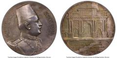 Egypt Fuad I silver Specimen "Alexandria Stadium Inauguration" Medal 1929 SP62 PCGS, Casolari-Unl. 72 mm. 176 gm. By Émile-Séraphin Vernier and Falize. Arabic legend surrounding the King's uniformed b