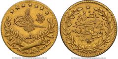 Islamic Dynasties Ottoman Empire Ottoman Empire. Abdul Hamid II gold 25 Kurush AH 1293 Year 20 (1894/1895) MS62 NGC, Constantinople mint, KM729. HID05401242017 © 2023 Heritage Auctions | All Rights Re