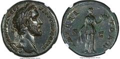 Ancients Roman Imperial Antoninus Pius, as Augustus (AD 138-161). AE sestertius (33mm, 26.52 gm, 6h). NGC XF 5/5 - 4/5, Fine Style, light smoothing. Rome, AD 143-144. ANTONINVS AVG PIVS P P TR P COS I