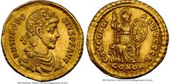 Ancients Roman Imperial Theodosius I, Eastern Roman Empire (AD 379-395). AV solidus (21mm, 4.42 gm, 5h). NGC AU 5/5 - 4/5. Constantinople, 2nd officina, 9 August AD 378-25 August AD 383. D N THEODO-SI