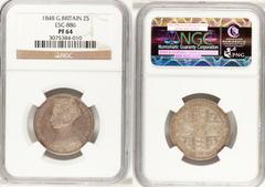 Victoria pattern Florin 1848, ESC886, PF64 NGC, the adopted design used for the "Godless" issue, dated 1848, Plain Edge, and a really gorgeous example, certainly at the highest end there could be for 