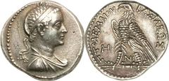 Ptolemy V Epiphanes (205/4-180 BC). AR tetradrachm (14.10 gm). Military mint in Phoenicia, regnal year 8 (197/6 BC). Diademed and draped bust of Ptolemy V right / BAΣIΛEΩΣ ΠTOΛEMAIOY, eagle with folde