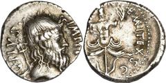 Sextus Pompey as Imperator (42-36 BC). AR denarius (3.84 gm). Uncertain mint in Sicily, 42-40 BC. [MA]IMP IT[ER], diademed head of Neptune right (with features of Sextus pompey); behind, trident / [PR
