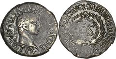 Roman Provincial . Tiberius, with Sejanus as Consul (AD 31). Æ 29 mm (as) of Bilbilis in Spain (11.33 gm). TI CAESAR DIVI AVGVSTI F AVGVSTVS, laureate head of Tiberius right / AVGVSTA BILBILIS TI CAES