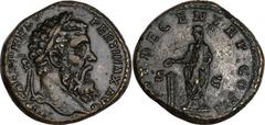 Pertinax (AD 193). Orichalcum sestertius (22.48 gm). Rome, January-March AD 193. IMP CAES P HELV PERTINAX AVG, laureate head of Pertinax right / VOT DECEN TR P COS II S-C, Pertinax standing left, toga