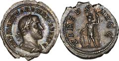 Gordian II Africanus (AD 238). AR denarius (2.98 gm). Rome, March-April AD 238. IMP M ANT GORDIANVS AFR AVG, laureate, draped and cuirassed bust of Gordian II right / VIRTVS AVGG, Virtus standing left