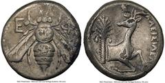 Ancients Greek IONIA. Ephesus. Ca. 4th century BC. AR tetradrachm (23mm, 12h). NGC VF. Ca. 370-360 BC. Cleisileus, magistrate. E-Φ, bee with straight wings seen from above / KΛEIΣIΛEΩΣ, forepart of st