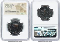 Ancients Roman Imperial Claudius I (AD 41-54). AE as (30mm, 12.12 gm, 5h). NGC Choice Fine 5/5 - 3/5. Rome, ca. AD 41-50. TI CLAVDIVS CAESAR AVG P M TR P IMP, bare head of Claudius I left / LIBERTAS-A