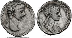 Ancients Roman Provincial SYRIA. Antioch. Nero (AD 54-68), with Agrippina Junior. AR tetradrachm (25mm, 14.81 gm, 11h). NGC VF 4/5 - 3/5, flan flaws. Dated Caesarean Era Year 105 and Regnal Year 3 (AD