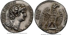Ancients Roman Provincial SYRIA. Antioch. Nero (AD 54-68). AR tetradrachm (25mm, 15.14 gm, 1h). NGC AU 5/5 - 3/5, brushed. Dated Regnal Year 10 and Caesarean Era Year 112 (AD 63/4). NEPΩN KAIΣAP-ΣEBAΣ