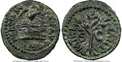 Ancients Roman Imperial Nero, as Augustus (AD 54-68). AE quadrans (15mm, 6h). NGC Choice XF. Rome, ca. AD 65. NERO CLAV-CAE AVG GE-R, owl standing facing on garlanded rectangular altar, with wings spr