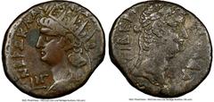 Ancients Roman Provincial EGYPT. Alexandria. Nero (AD 54-68), with Tiberius. BI tetradrachm (25mm, 12.31 gm, 12h). NGC VF 3/5 - 3/5. Dated Regnal Year 13 (AD 66/7). ΝΕΡΩ ΚΛΑV ΚΑΙΣ ΣΕΒ ΓΕΡ ΑV, radiate 