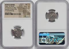 Ancients Roman Imperial Galba (AD 68-69). AR denarius (18mm, 3.78 gm, 8h). NGC VF 3/5 - 5/5. Spanish (Tarraco?) or Gallic (Narbo?) mint, May-June AD 68. SER GALBA-IMPERATOR, laureate head of Galba rig