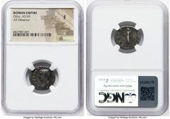 Ancients Roman Imperial Otho (January-April AD 69). AR denarius (18mm, 6h). NGC Fine, scratches. Rome. IMP OTHO CAESAR AVG TR P, bare, bewigged head of Otho left / SECVR-I-TAS P R, Securitas standing 