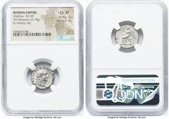 Ancients Roman Imperial Vitellius (late April-20 December AD 69). AR denarius (17mm, 3.19 gm, 6h). NGC Choice XF 4/5 - 3/5. Rome, April-December AD 69. A VITELLIVS GERMAN IMP TR P, laureate head of Vi
