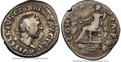 Ancients Roman Imperial Vitellius (late April-20 December AD 69). AR/AE fourrée denarius (19mm, 2.99 gm, 5h). NGC Fine 5/5 - 2/5, core visible, edge cut. Ancient forgery of Rome denarius. A VITELLIVS 